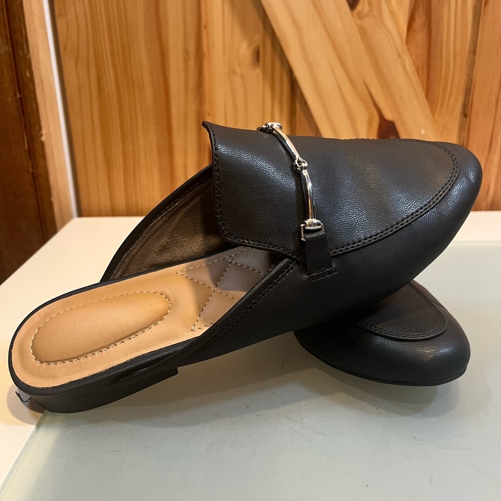 Rachel Zoe Alani Mules Womens Black Faux Leather Slip On Pointed Toe Size 8